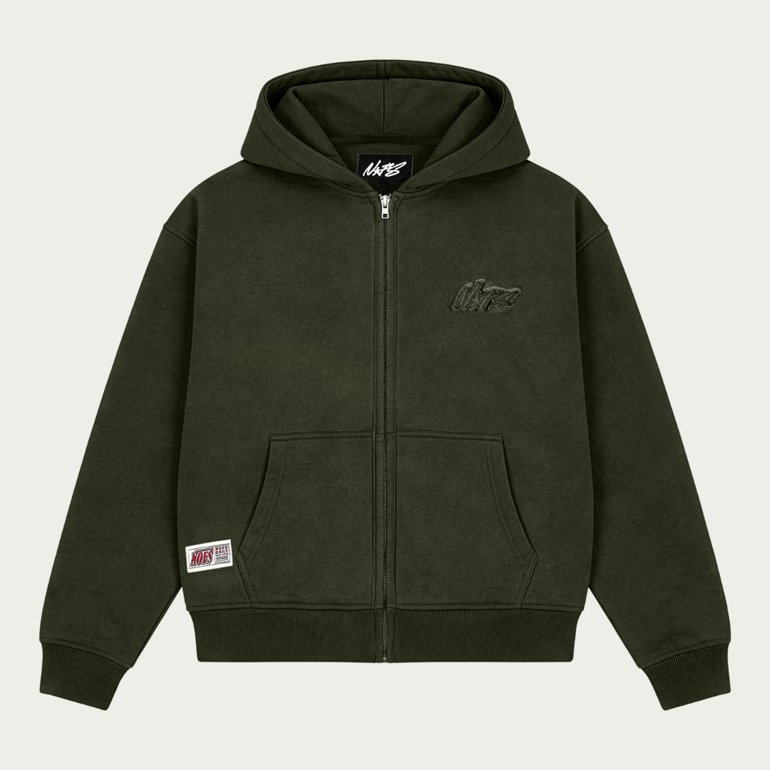 DARK OLIVE BASIC ZIP HOODIE