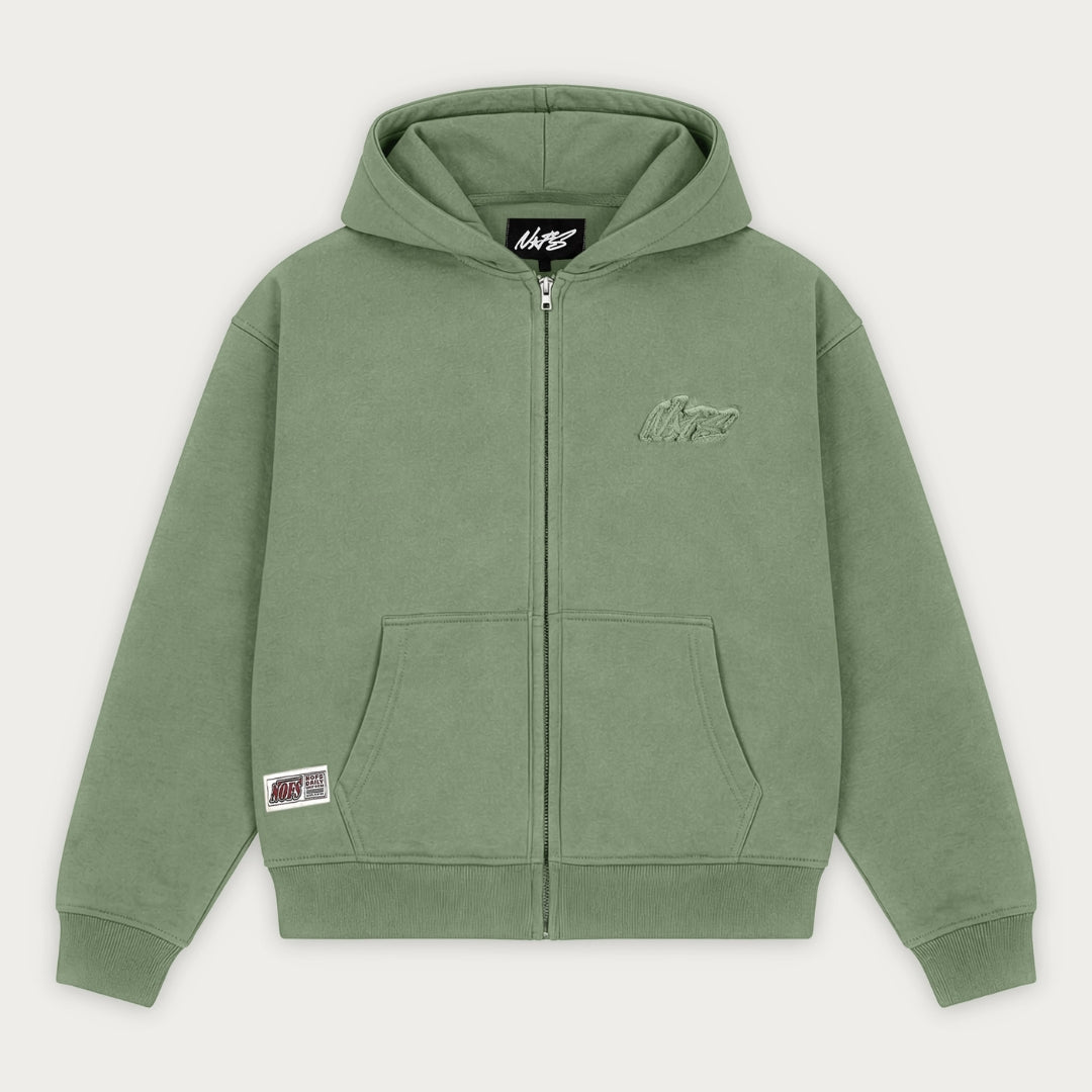 OLIVE BASIC ZIP HOODIE